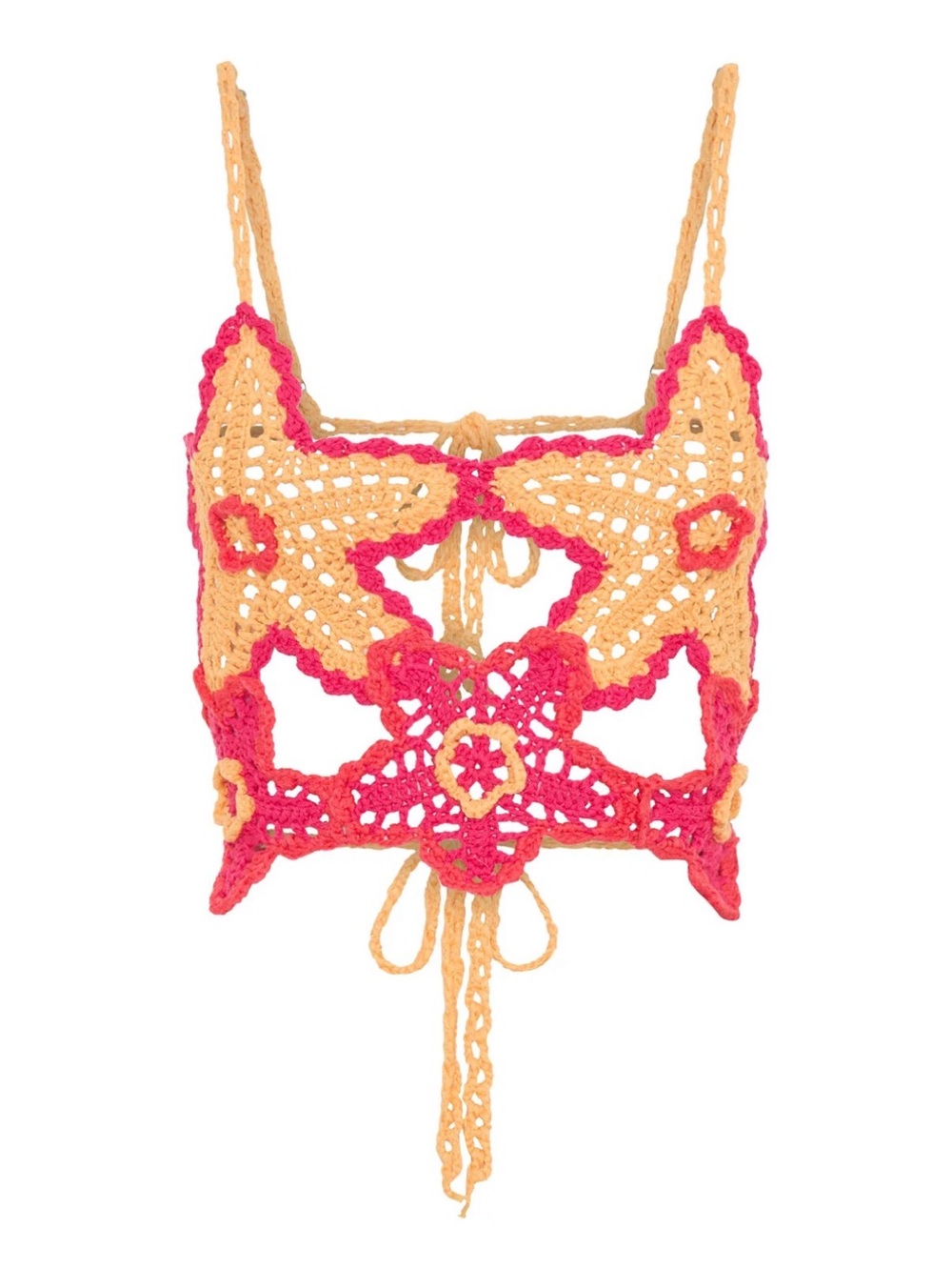 White Fox Boutique Crochet Floral Crop Top in Yellow and Pink - Picture 2 of 2